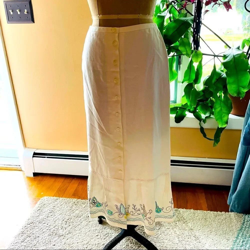 LOFT | long linen embroidered bottom skirt 2P